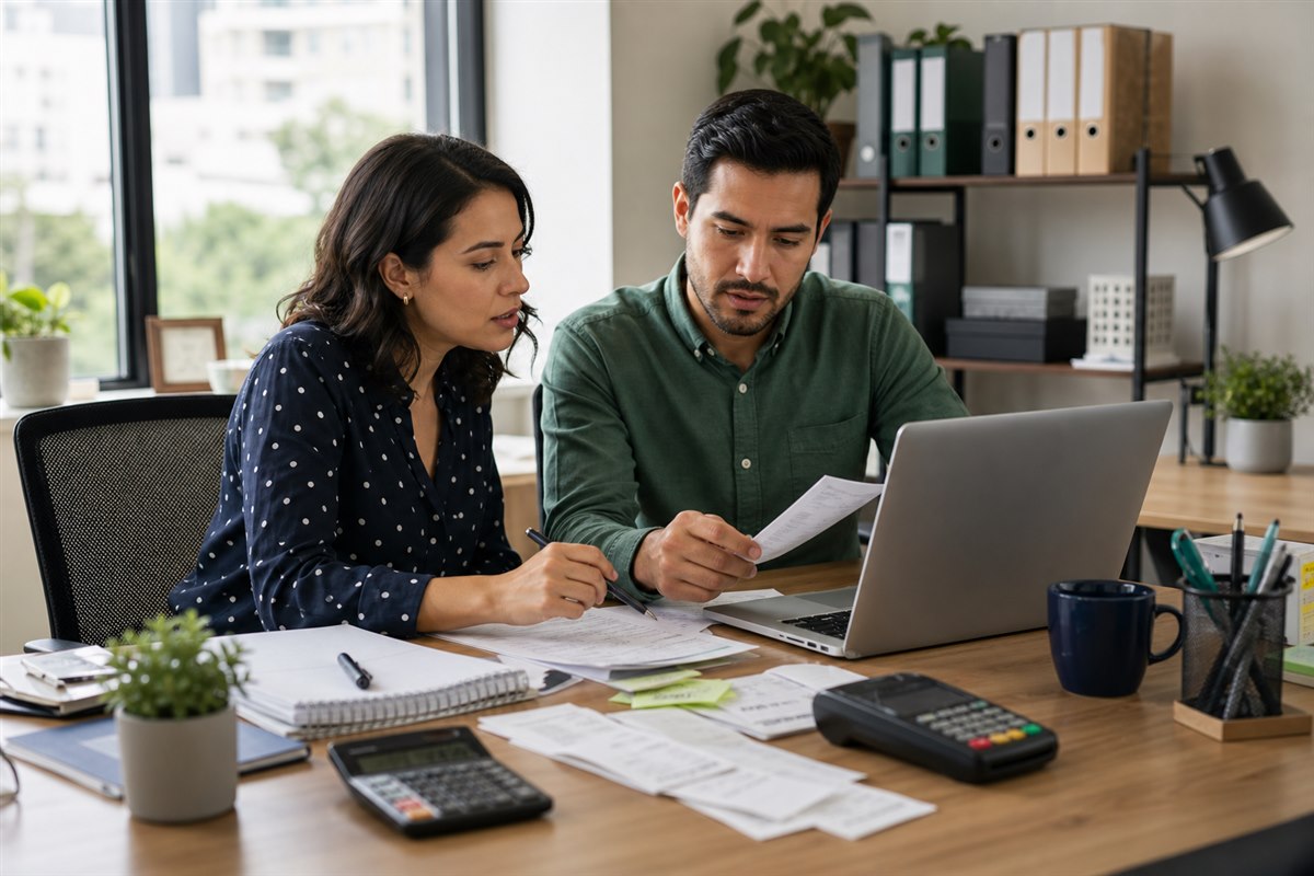 Equipo administrando cuentas, saldos y pagos de rentas desde una oficina