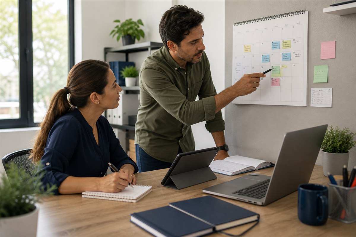 Equipo organizando vencimientos, pagos y mantenimientos en un calendario operativo